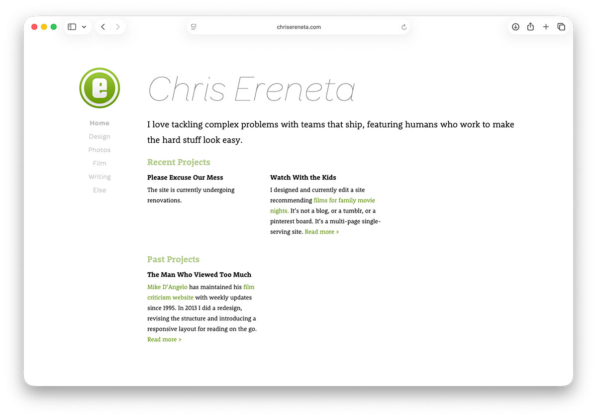 Former homepage at chrisereneta.com