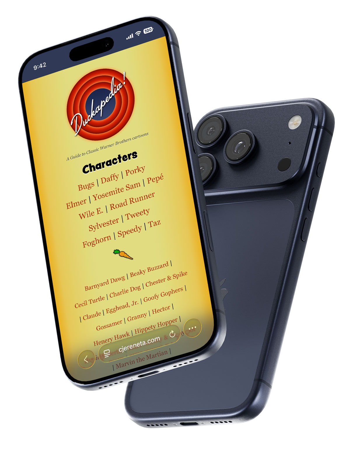 An iPhone displaying the Duckapedia website