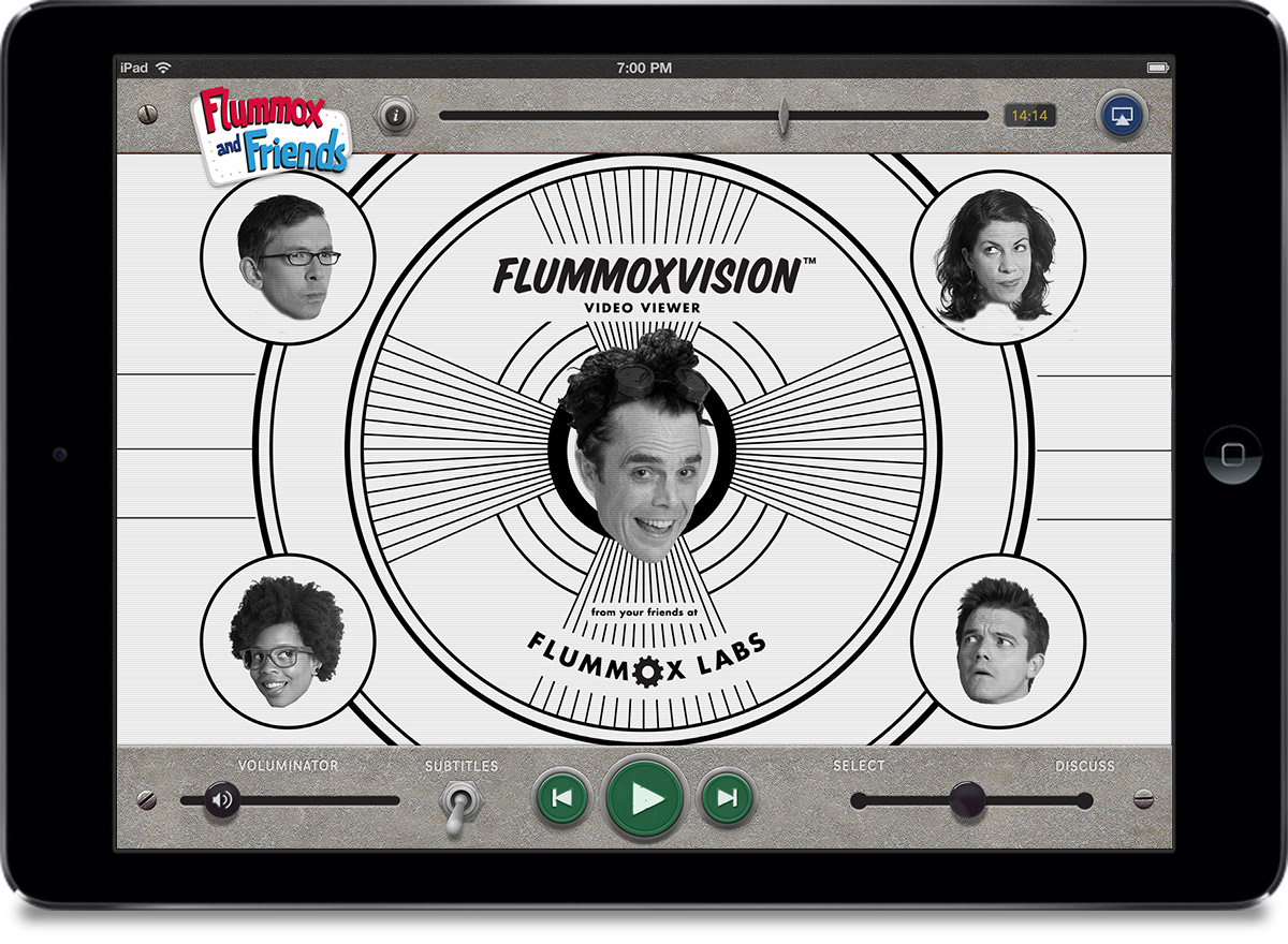Early generation iPad showing the FlummoxVision startup screen.