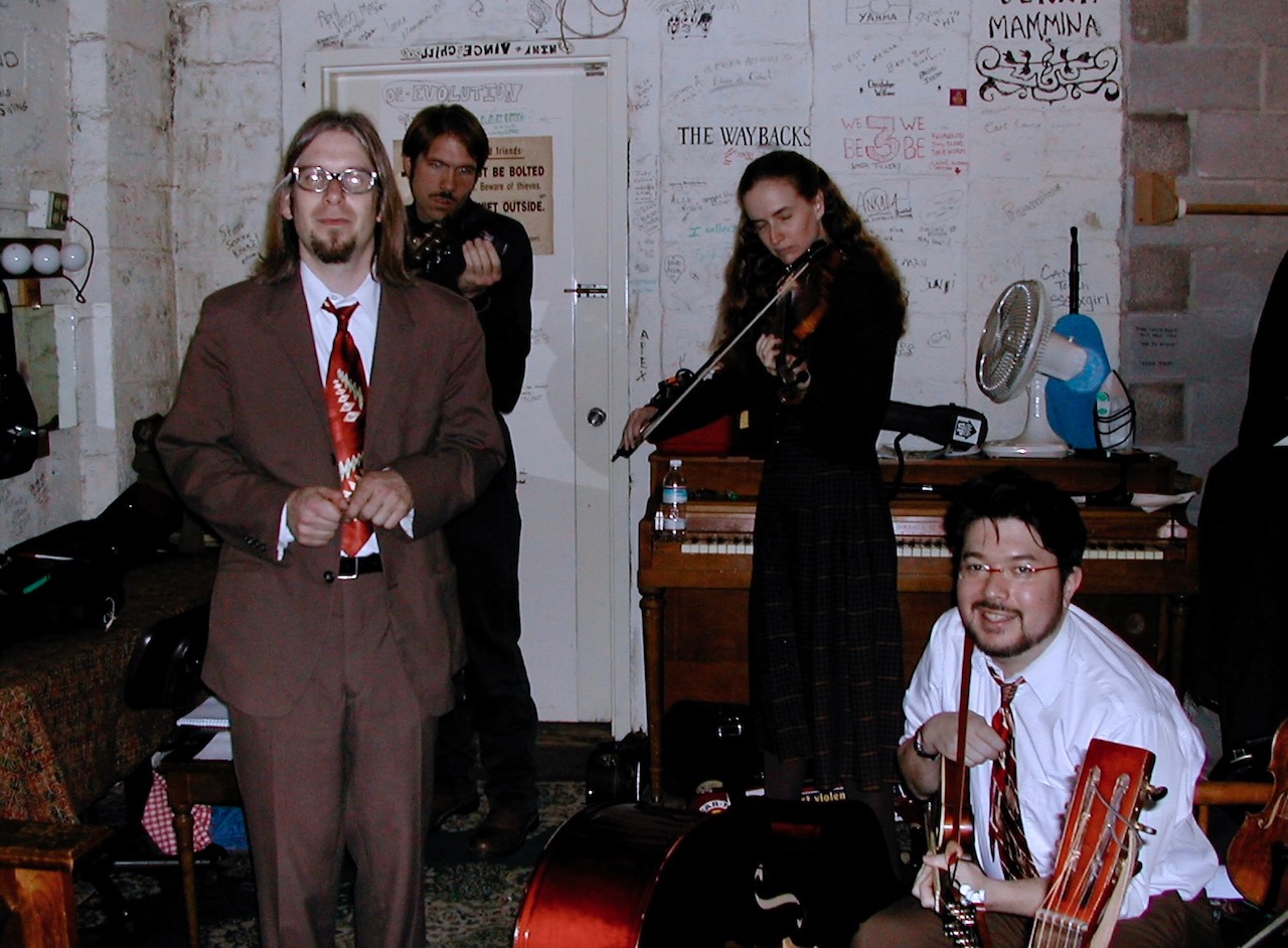 All Wrecked Up backstage at the Freight & Salvage in Berkeley, February 2002