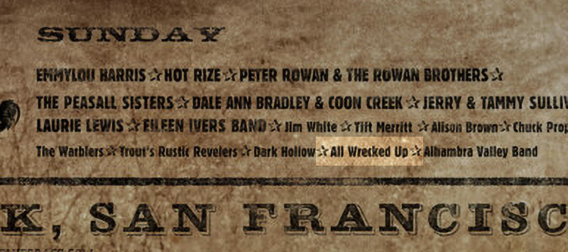 Detail from poster for Strictly Bluegrass 2. The band All Wrecked Up is highlighted